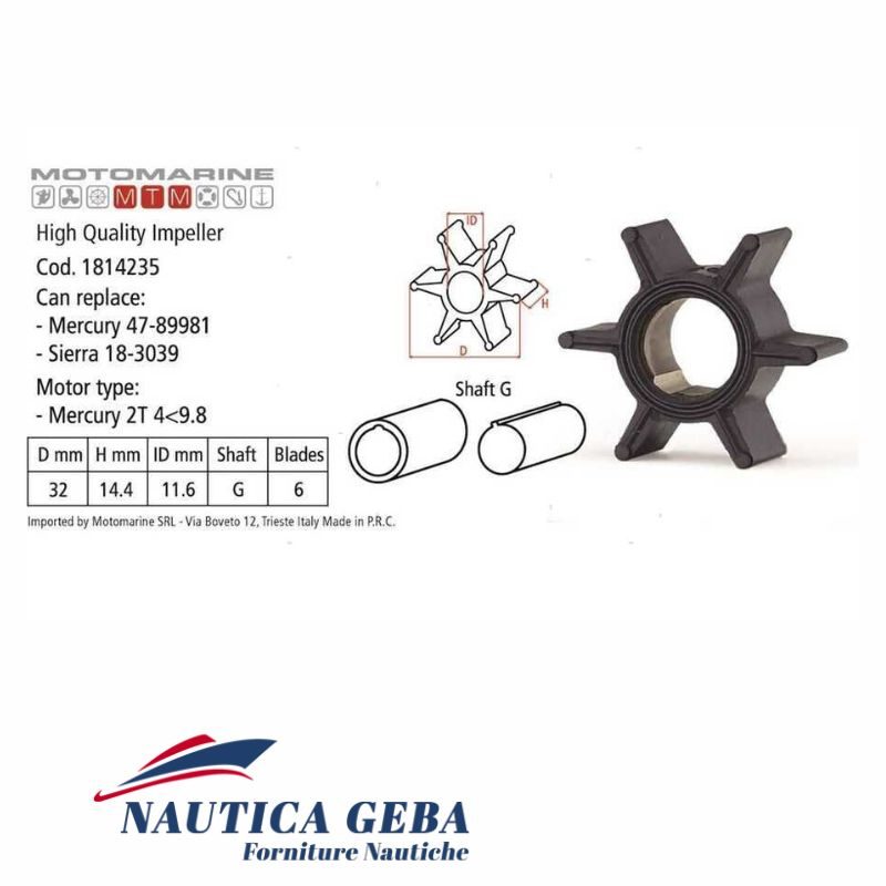Giranti per motori Mercury 2T 4/4.5/7.5/9.8 Hp. Misure.