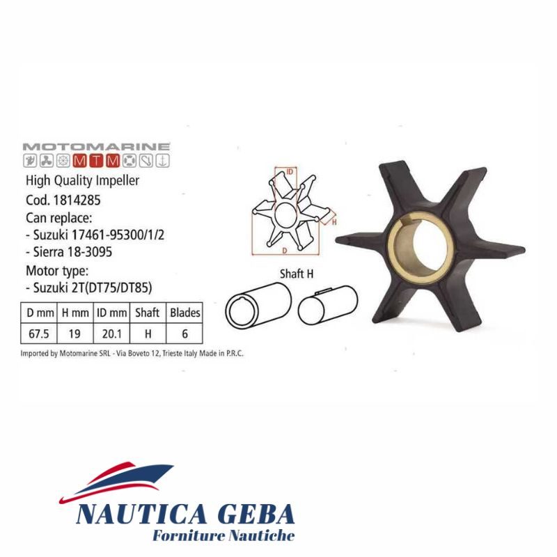 Giranti di concorrenza per motori fuoribordo Suzuki. Misure. Giranti per motori Suzuki 2T DT75/DT85 Hp. Misure.