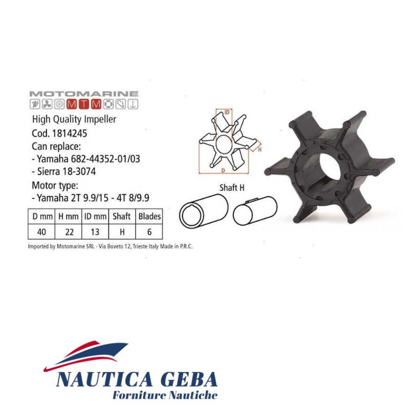 Giranti di concorrenza per motori fuoribordo YAMAHA. Misure. Giranti per motori Yamaha 2T 9.9/15 4T F9.9A/F9.9B Hp. Misure.