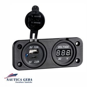 Voltmetro digitale e presa USB doppia A+C per imbarcazioni nautiche in vendita nel nostro negozio online di accessori per barca.