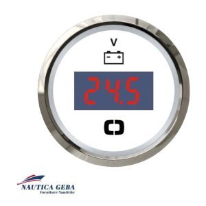Voltmetro digitale 8/32 V colore bianco e ghiera cromata per imbarcazioni nautiche in vendita nel nostro negozio online di accessori per barca.